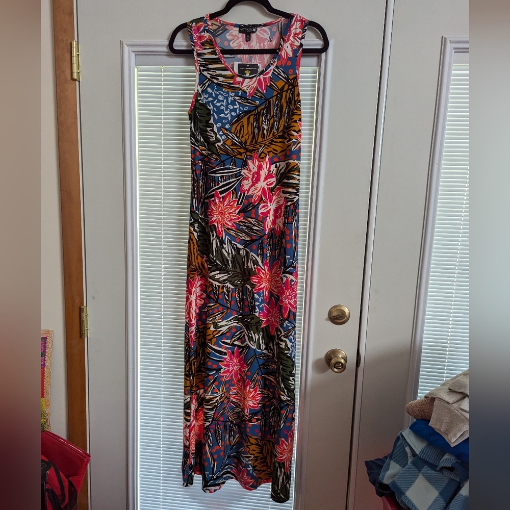 Antthony Pink and Orange Maxi Sundress with Spaghetti Straps